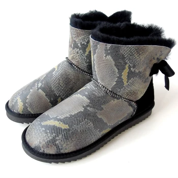 G&Zaco Luksus Kvinders Fåreskind Støvler Naturlige Uld Pels Slange Bandage Tilbage Bue Mænds Ægte Læder Sko Nye Mode Støvler