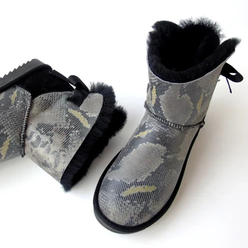 G&Zaco Luksus Kvinders Fåreskind Støvler Naturlige Uld Pels Slange Bandage Tilbage Bue Mænds Ægte Læder Sko Nye Mode Støvler