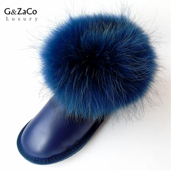 G&Zaco Luksus Mærke Naturlige Blue Fox Fur Sne Støvler Vandtæt Cowskin Ankel Støvler Fladskærms Non-slip Ægte Læder Ægte Pels Støvler