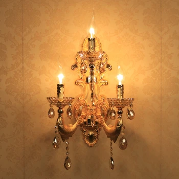 Gangen store guld væglamper moderne Indendørs krystal væglampe med stof lampeskærm LED væg Sconce restaurant sengelamper