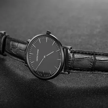 GEEKTHINK Minimalistisk Top Mærke Luksus Mekaniske ure mænd Business Casual Black Japan quartz-ur i ægte læder ultra tyndt ur