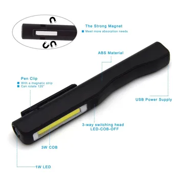 Genopladelige COB Led arbejdslampe USB-Opladning Mini LED Bærbare Pen Lommelygte Inspektion Lys Pen Klip Arbejde Lommelygte Lommelygte