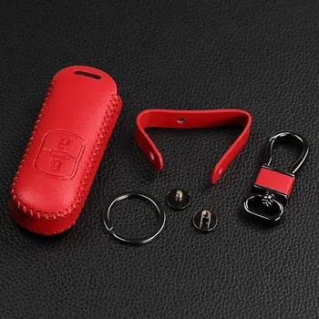 Genual læder nøgle bag,auto key holder sag for Mazda 2 3 5 6 8 MX5 Mazda CX-3 CX-5 CX-7 CX-9 axela 3, 2 knapper røde a93