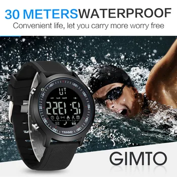 GIMTO Digitale Smart Ur Mænd Sport Militære Bluetooth Skridttæller Herre Ur Stopur Vandtæt Silikone Band LED Armbåndsure