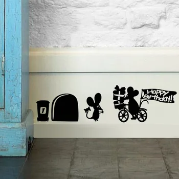 Glad Fødselsdage Tegnefilm Sjov Mus hul wall stickers rotte tegnefilm wall stickers soveværelse stue mus vægoverføringsbilleder