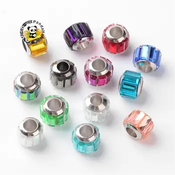 Glas europæiske perler, stort hul perler, med messing core, rondelle, Metal, farverige, 11.5x10mm, hul: 5mm