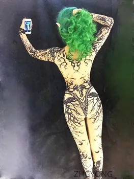 Glitrende Krystaller 3D-print kvindelige Trikot buksedragt Elasticitet sexet slank Rompers Sanger Natklub Fest ydeevne kostumer