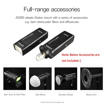 Godox AD200 200Ws 2,4 G TTL Flash Strobe 1/8000 HSS Monolight 2900mAh Batteriet med de Bare Pære Hoved & Speedlite Fresnel-Flash Hoved