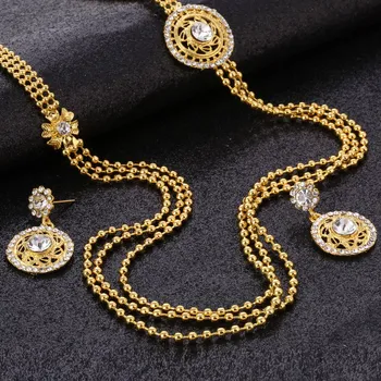 Gothic 24K Guld Fyldt Smykker Sæt Hule Indiske Dubai Smykke Sæt Multilayer Halskæde Øreringe Sæt til Kvinder