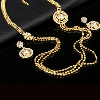 Gothic 24K Guld Fyldt Smykker Sæt Hule Indiske Dubai Smykke Sæt Multilayer Halskæde Øreringe Sæt til Kvinder