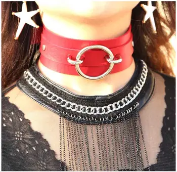 Gothic choker halskæde punk læder krave halskæde & vedhæng bundet statement halskæde maxi smykker goth gave engros