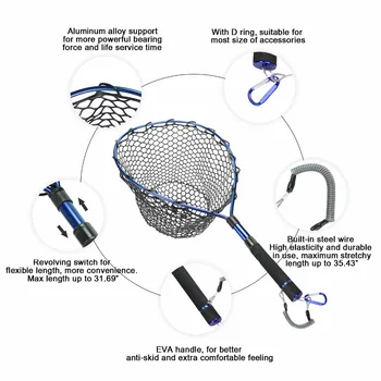 Goture fluefiskeri Landing Net Af Aluminium Ramme,Soft Rubber Mesh,EVA Håndtag Og Magnetiske Klippet Snoren For Ørred Fisk