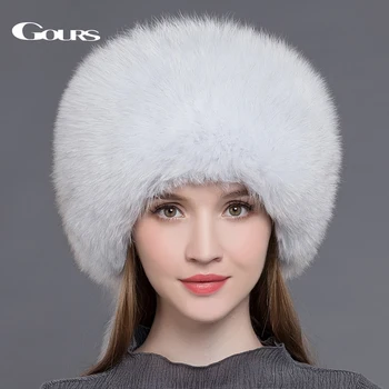 Gours Pels Hatte til Kvinder Naturlige Fox Fur Huer russiske Vinter, Varm, Ører Mode Bomer Caps Nye Ankomst