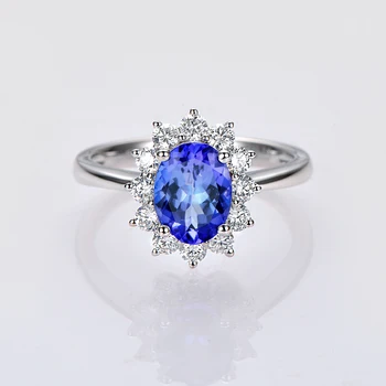 Gratis Forsendelse 1.31 ct Naturlige Blå Tanzanit 14 CT Hvid Guld Naturlige Diamant Engagement Ring Gemstone Smykker Engros