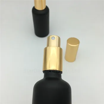 Gratis Forsendelse 10stk 50 ml sort Matteret glas flaske med guld aluminium sprøjte, Æterisk Olie Spray parfume flasker
