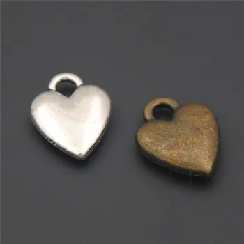 Gratis Forsendelse! 15pcs 2 Farver Metal Sølv Kærlighed Hjerte Charms DIY Smykker Resultater Tilbehør A502/A89
