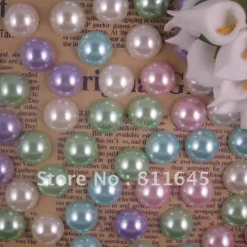 Gratis forsendelse 200pcs 16mm blandede farver pakning ABS imiteret perler halv runde flatback pearl