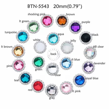 Gratis forsendelse 20mm akryl crystal rhinsten knapper flatback forskønnelse kan blande farver 100PCS/masse(BTN-5543)