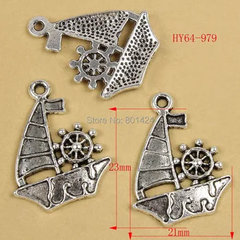Gratis forsendelse 25pcs 64-979 populære smykker tilbehør Dejlige Smykker! Antik Sølv-forgyldt sejlbåd Charms Vedhæng