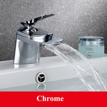 Gratis Forsendelse 4 Farver Chrome Golden Nikkel Solid BrassWaterfall Badeværelse Håndvask Hane Enkelt Håndtag Hul Vask Blandingsbatteri