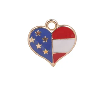 GRATIS FORSENDELSE 40PCS Emalje Amerikanske Flag Hjerte Charms #92220