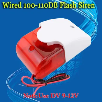 Gratis Forsendelse!9-12V Mini Indendørs Kablet Sirene med Rødt lys Sirene Flash Lyd Hjem Sikkerhed Alarm Strobe System 110dB Hot Salg