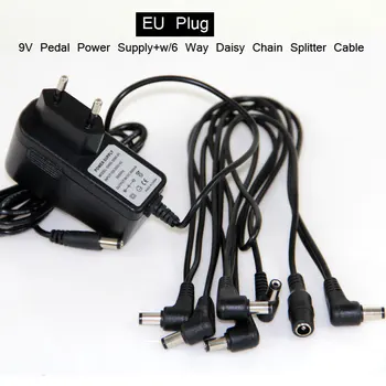 Gratis forsendelse /9V Guitar-Effekt-Pedal Strømforsyning Adapter EU Plug w/6 den Måde Daisy Chain Splitter Kabel
