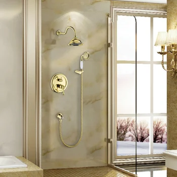Gratis forsendelse becola badeværelse skjult brusebad vandhane af høj kvalitet, guld og chrome brusesæt vægmonteret B-2201