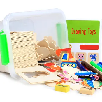 Gratis forsendelse Børn Tegning Legetøj Sæt/Maling Læring Notebook/Notebook Farve legetøj, Baby træ legetøj i træ pædagogisk legetøj