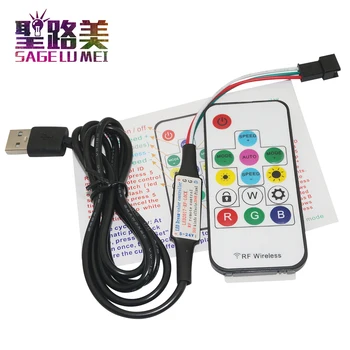 Gratis forsendelse dc 5 v 12V 24V Pixel Digital Fuld farve RGB LED Controller RF-Fjernbetjening-USB-stik for WS2812 WS2811 led Strip Light Tape