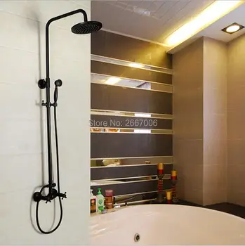 Gratis forsendelse i Klassisk Retro Design vægmonteret Adjustive brusesæt Med Rør Sort Bronze Badeværelse med regnbruser Sæt GI270