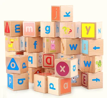 Gratis forsendelse Kids early education træ-legetøj ABC kombination blokke, 4*4 cm store blokke, 26PCS alfabet blokke