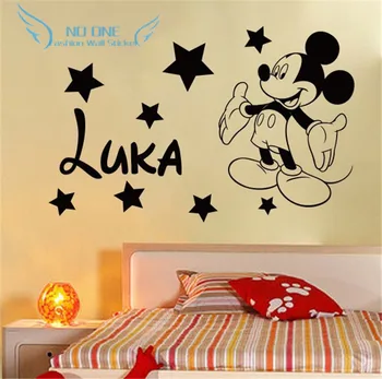 Gratis forsendelse Kreative DIY søde Mickey Mouse Tilpasset Børn Navn baby wall stickers til børn værelser, boligindretning wall stickers