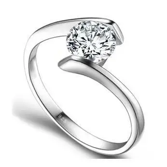 Gratis forsendelse mode luksus stor skinnende zircon 925 sterling sølv damer'wedding ringe, smykker 1stk/masse