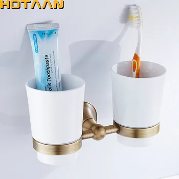 Gratis forsendelse Mode tandbørsteholder,Ren kobber&glas,Dobbelt cup, Badeværelse kopholder badeværelse set-engros-YT-13508