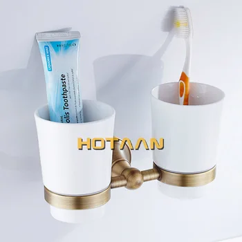 Gratis forsendelse Mode tandbørsteholder,Ren kobber&glas,Dobbelt cup, Badeværelse kopholder badeværelse set-engros-YT-13508