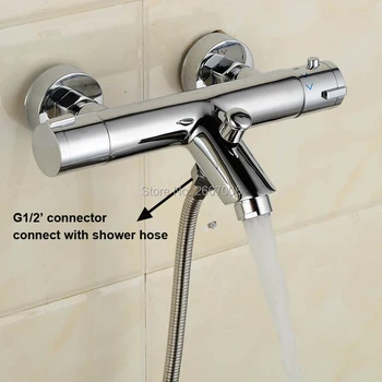 Gratis Forsendelse Nyligt chrome vægmonteret badeværelse termostatbatteri bruser og badekar faucet termostatisk blandeventil Tryk på ZR957