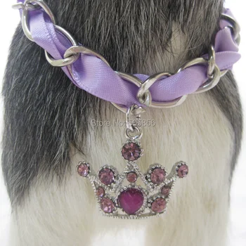 Gratis forsendelse!Pink/Blå/Lilla dog perler halskæde krave med sash crown charme,hund smykker/S M L