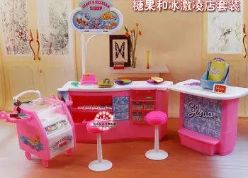 Gratis Forsendelse Pink Candy Ice Cream Shop Supermarked 1/6 dukke dukke tilbehør, møbler til barbie dukke,piger DIY legetøj