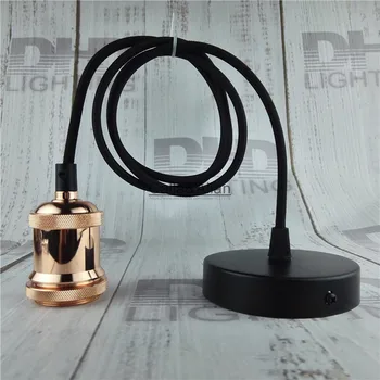 Gratis forsendelse rose gold DIY pendel lampe stativ med wire keramisk E27 sokkel+loft plade Edison vedhæng lys AC110V/220V