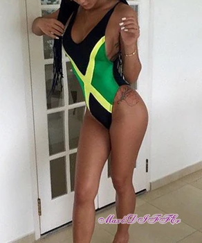Gratis forsendelse sexet Caribien Jamaica flag, Ét Stykke BADETØJ BADETØJ størrelse M L XL XXL