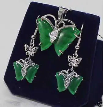 GRATIS FORSENDELSE>>@> Smykker 001132 Smykker grøn sten halskæde øreringe. sæt Naturlige smykker