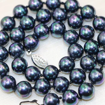 Gratis forsendelse sort natural shell pearl 10 mm runde perler halskæde til kvinder brud bryllupper paety gaver diy smykker 18inch B2929