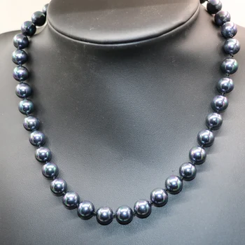 Gratis forsendelse sort natural shell pearl 10 mm runde perler halskæde til kvinder brud bryllupper paety gaver diy smykker 18inch B2929