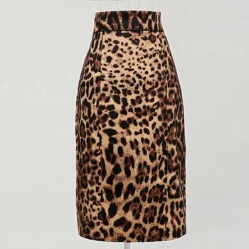 Gratis forsendelse stretch bomuld stof med dyreprint, leopard blyant nederdele kvinders vintage stil pinup tøj, 50'erne, 60'erne mid-kalv