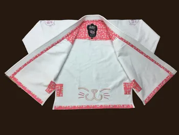Gratis Forsendelse Sunrise Fightwear BJJ GI Uniform Pink med Kat broderi Kvinders Jiu-Jitsu Gi Girl ' s MMA, BJJ Gi Kimono Damer