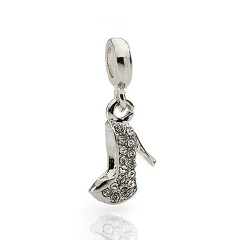 Gratis Forsendelse Sølv Farve perle charms Søde højhælede sko Krystal Vedhæng Perler Passer til Pandora Armbånd & Halskæde DIY Smykker