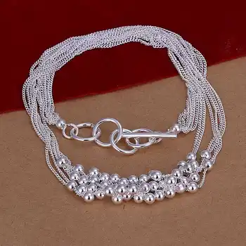 Gratis Forsendelse sølv forgyldt Halskæde Fine Mode Seks Linjer Glat bold drue, Beads, Sølv Smykker Halskæde Top Kvalitet