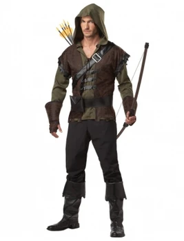 Gratis forsendelse walson Hot Sælger mand robin kostume jakke+bukser, bælte Herre Robin Hood-Prince Fancy Kjole Kostume størrelse m-2xl
