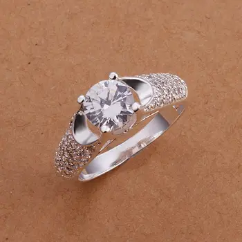 Gratis Fragt af smykker i sølv, forgyldt Ring Mode Zircon Sølv Smykker Ring Kvinder Fingerringe bryllupsgave Top Kvalitet SMTR177